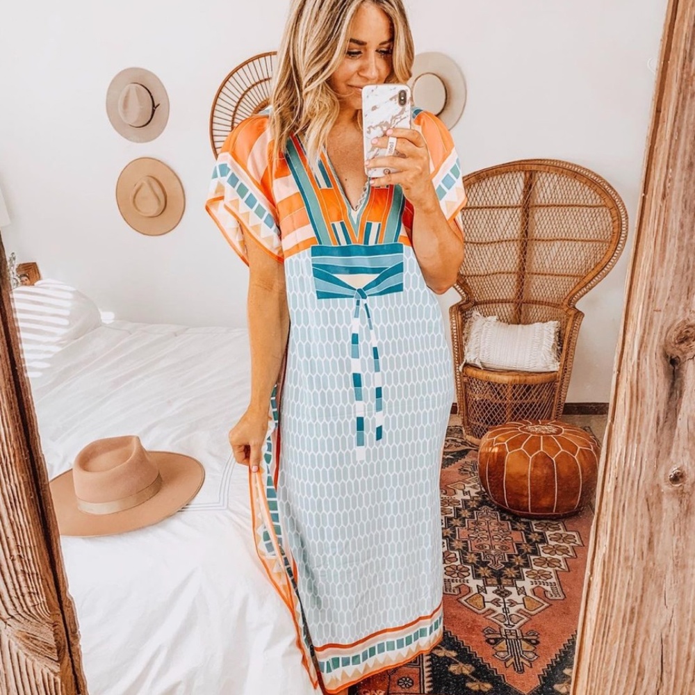 Amazon Multicolor Maxi Dress / Beach Cover Up / Kimono NWOT